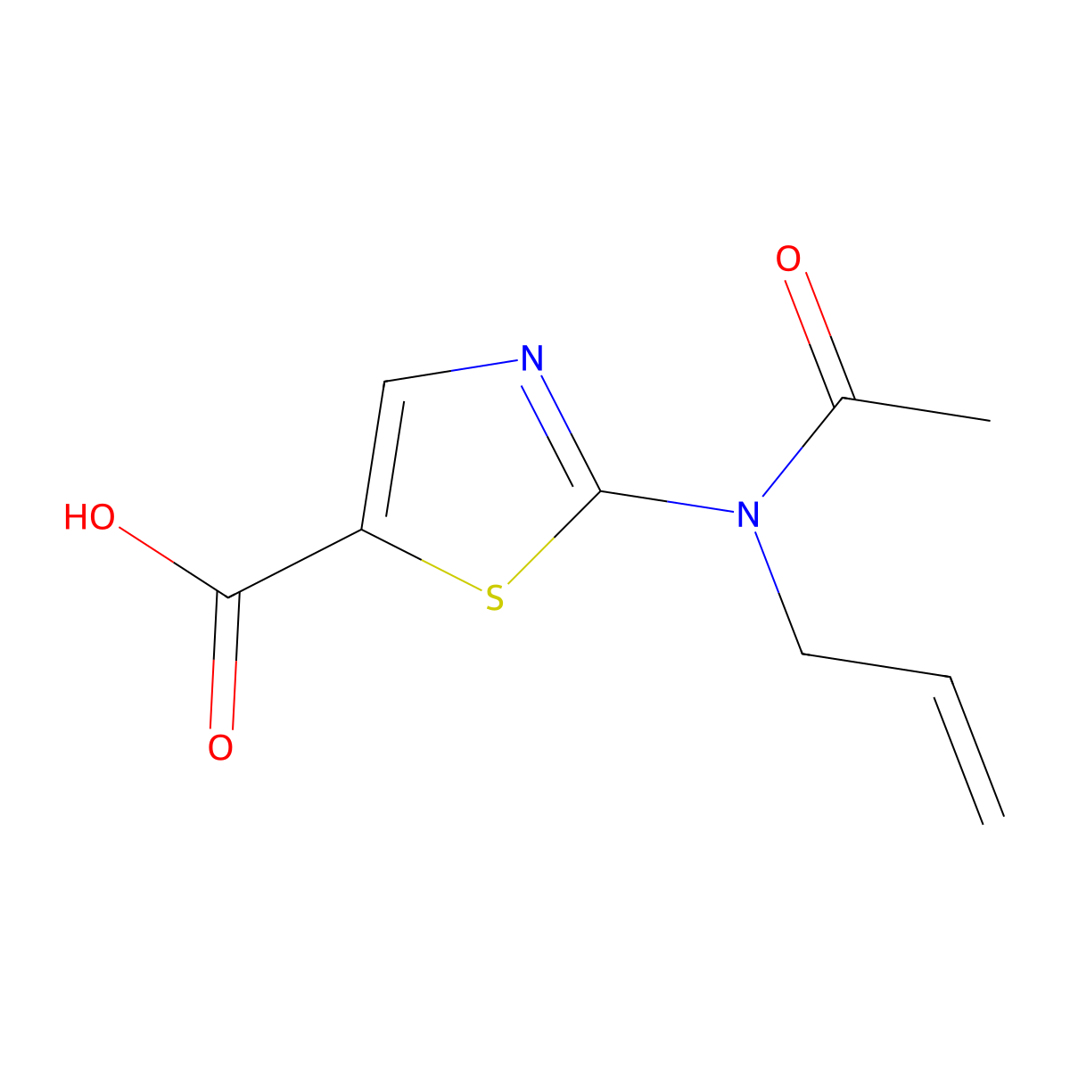 2-[N-(prop-2-en-1-yl)acetamido]-1,3-thiazole-5-carboxylic acid molecular structure, CAS 2680873-40-7