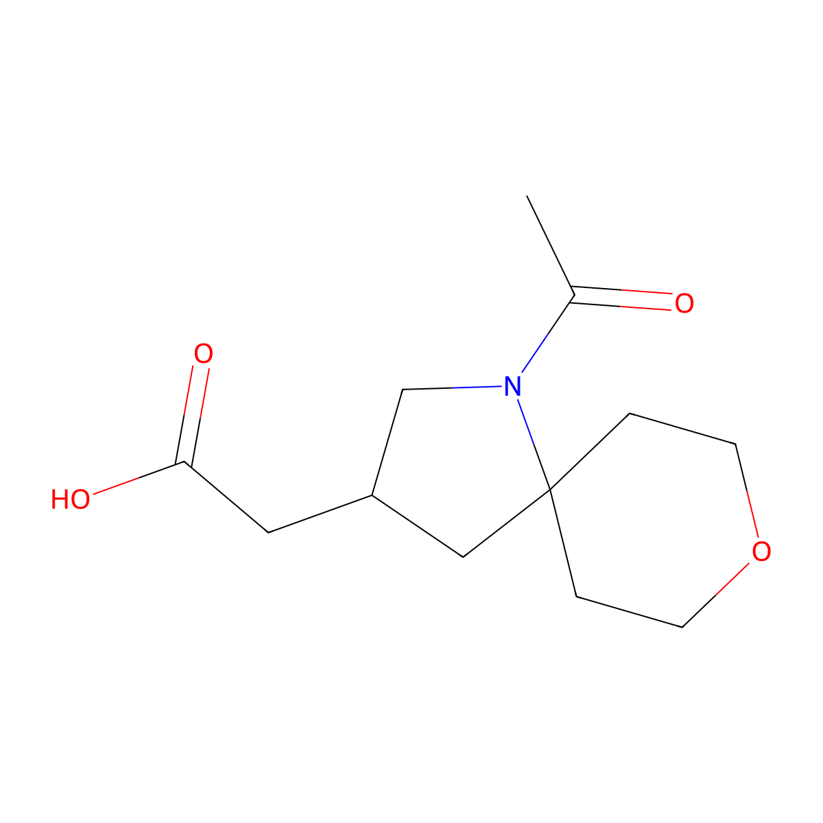 2-{1-Acetyl-8-oxa-1-azaspiro[4.5]decan-3-yl}acetic acid molecular structure, CAS 2680873-58-7