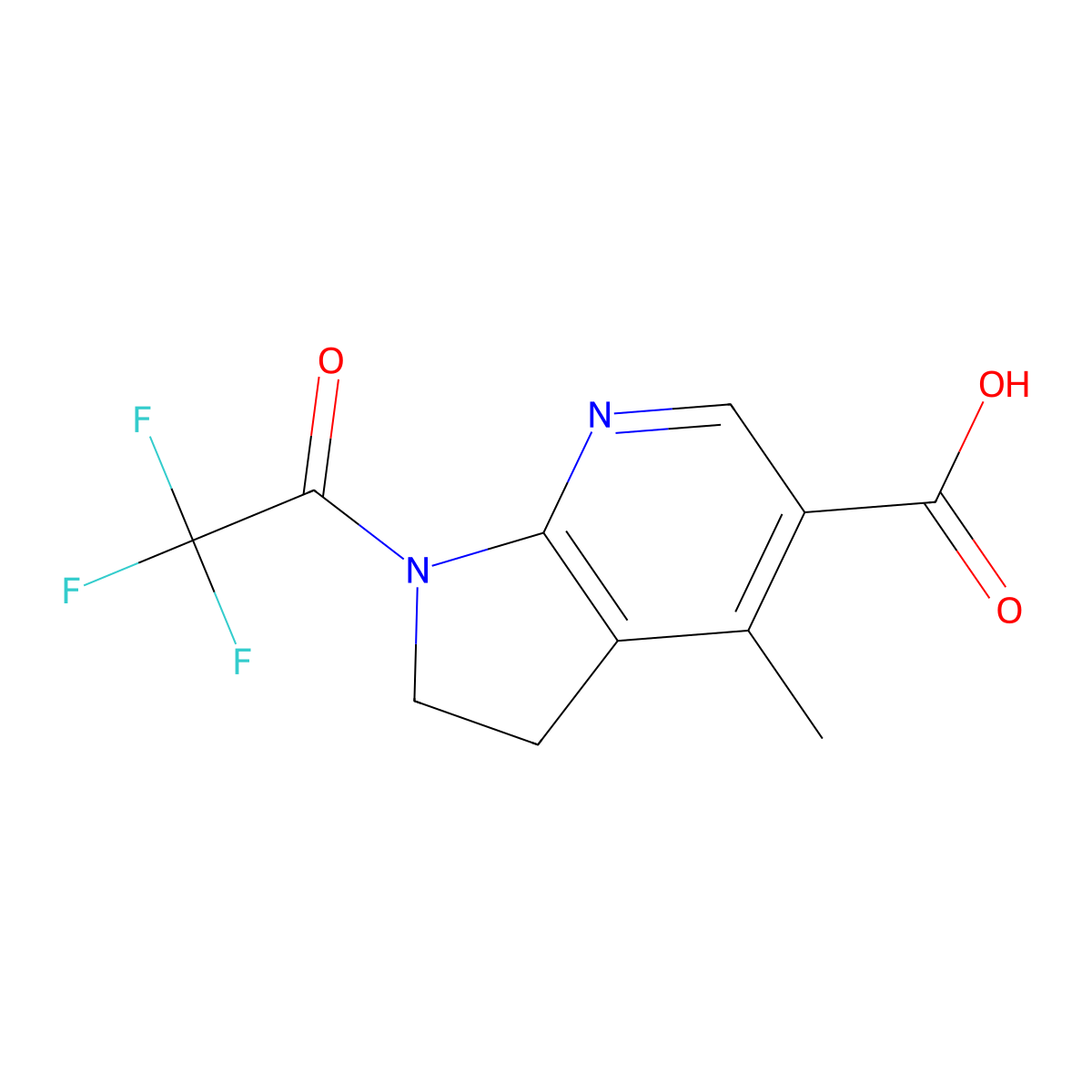 4-methyl-1-(2,2,2-trifluoroacetyl)-1H,2H,3H-pyrrolo[2,3-b]pyridine-5-carboxylic acid molecular structure, CAS 2680873-63-4