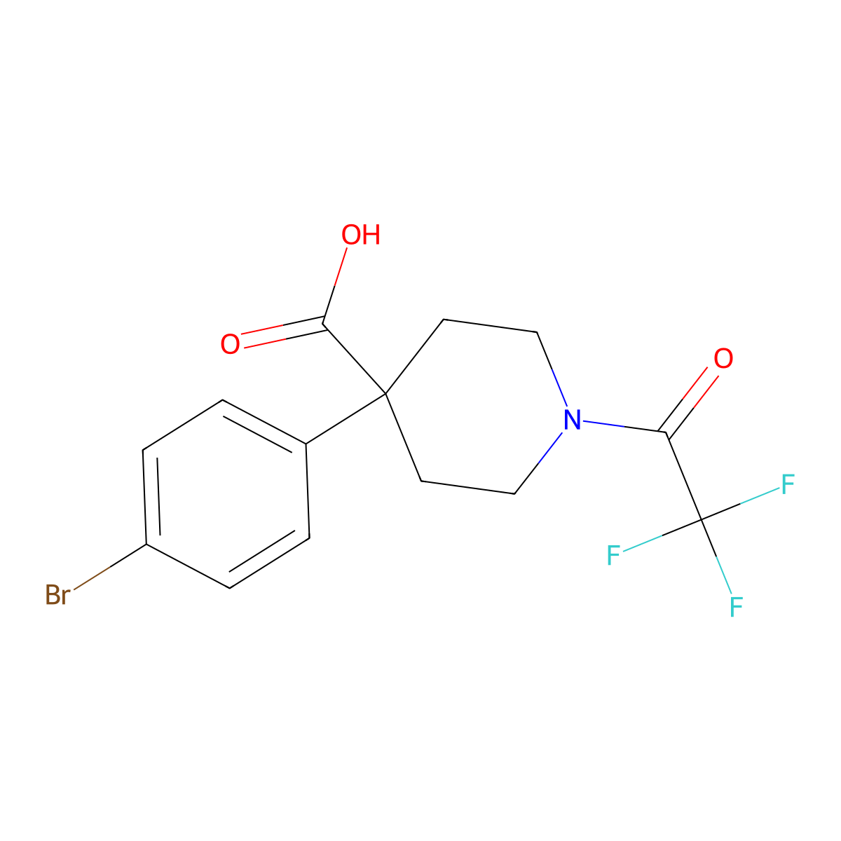 4-(4-Bromophenyl)-1-(2,2,2-trifluoroacetyl)piperidine-4-carboxylic acid molecular structure, CAS 2680873-75-8