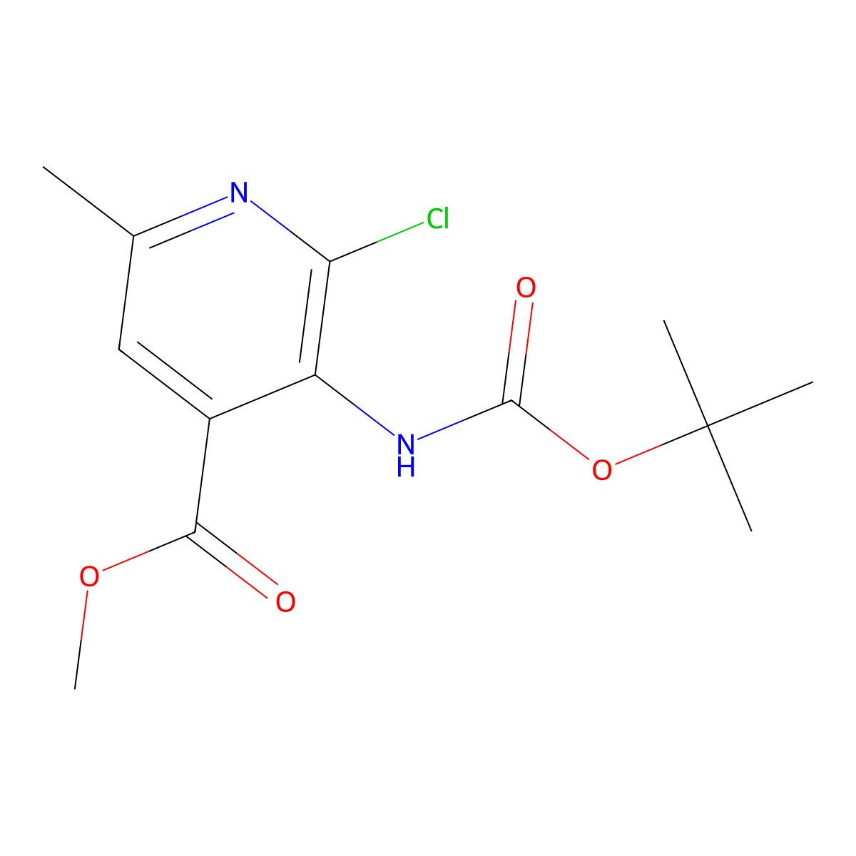 Methyl 3-{[(tert-butoxy)carbonyl]amino}-2-chloro-6-methylpyridine-4-carboxylate molecular structure, CAS 2680873-90-7