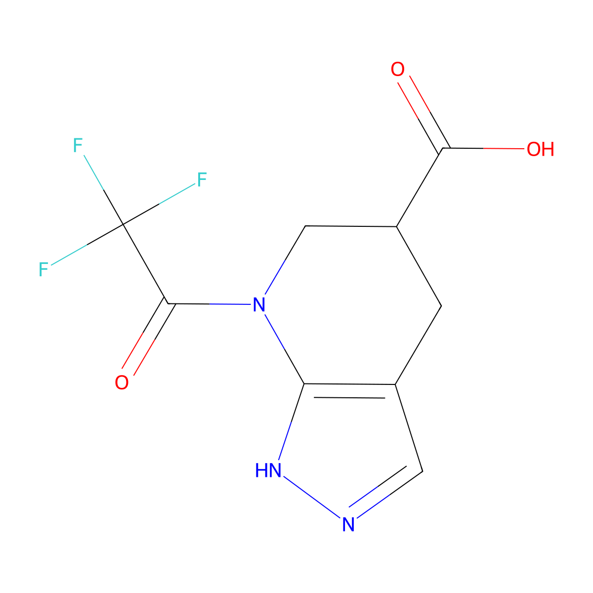 7-(2,2,2-trifluoroacetyl)-1H,4H,5H,6H,7H-pyrazolo[3,4-b]pyridine-5-carboxylic acid molecular structure, CAS 2680874-03-5