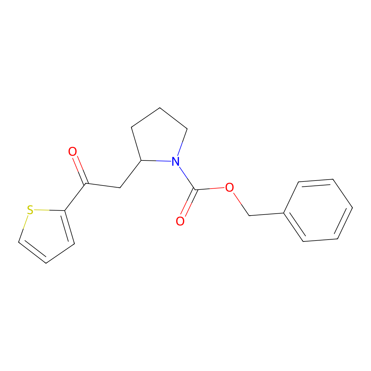 Benzyl 2-[2-oxo-2-(thiophen-2-yl)ethyl]pyrrolidine-1-carboxylate molecular structure, CAS 2680874-10-4