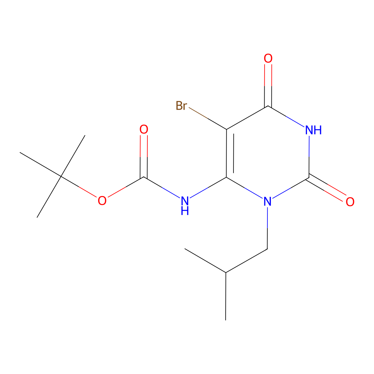 tert-butyl N-[5-bromo-3-(2-methylpropyl)-2,6-dioxo-1,2,3,6-tetrahydropyrimidin-4-yl]carbamate molecular structure, CAS 2680874-34-2