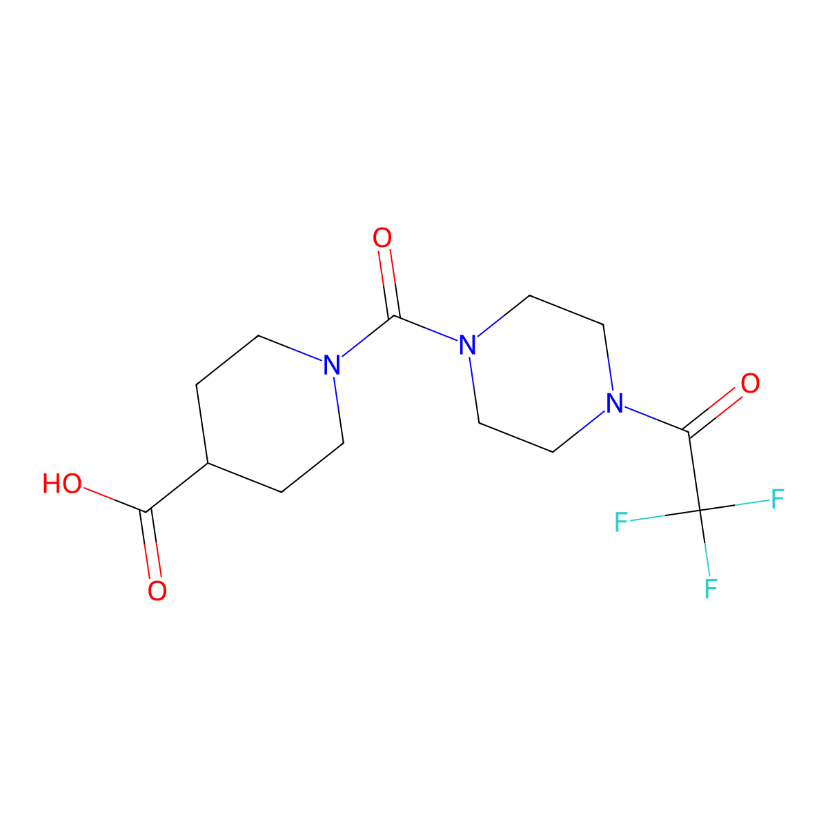 1-[4-(2,2,2-Trifluoroacetyl)piperazine-1-carbonyl]piperidine-4-carboxylic acid molecular structure, CAS 2680874-42-2