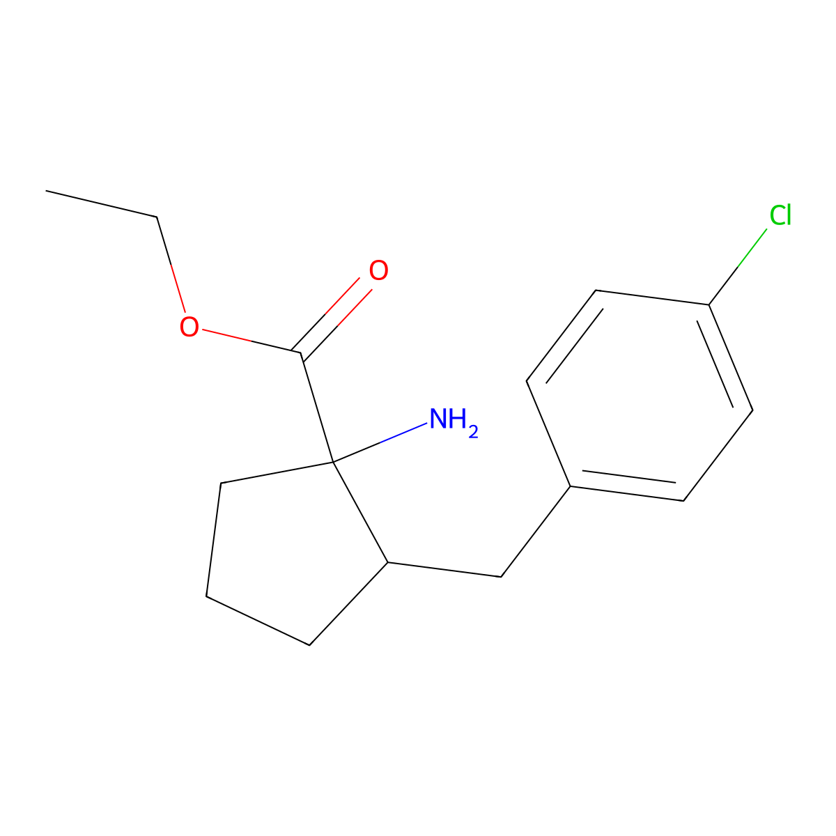Ethyl 1-amino-2-[(4-chlorophenyl)methyl]cyclopentane-1-carboxylate molecular structure, CAS 2680874-45-5