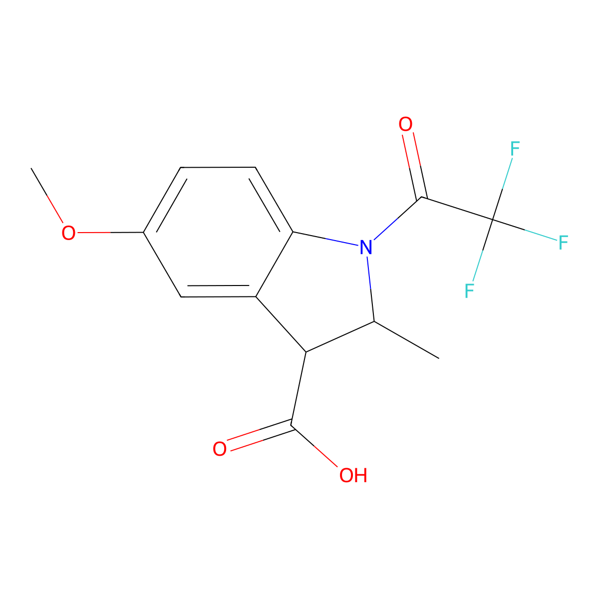 5-methoxy-2-methyl-1-(2,2,2-trifluoroacetyl)-2,3-dihydro-1H-indole-3-carboxylic acid molecular structure, CAS 2680874-57-9