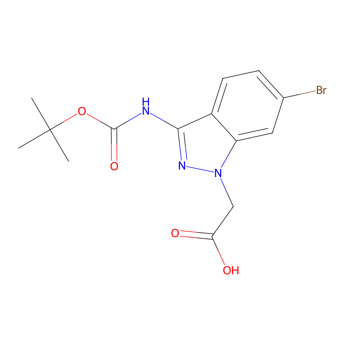 2-(6-bromo-3-{[(tert-butoxy)carbonyl]amino}-1H-indazol-1-yl)acetic acid molecular structure, CAS 2680874-58-0