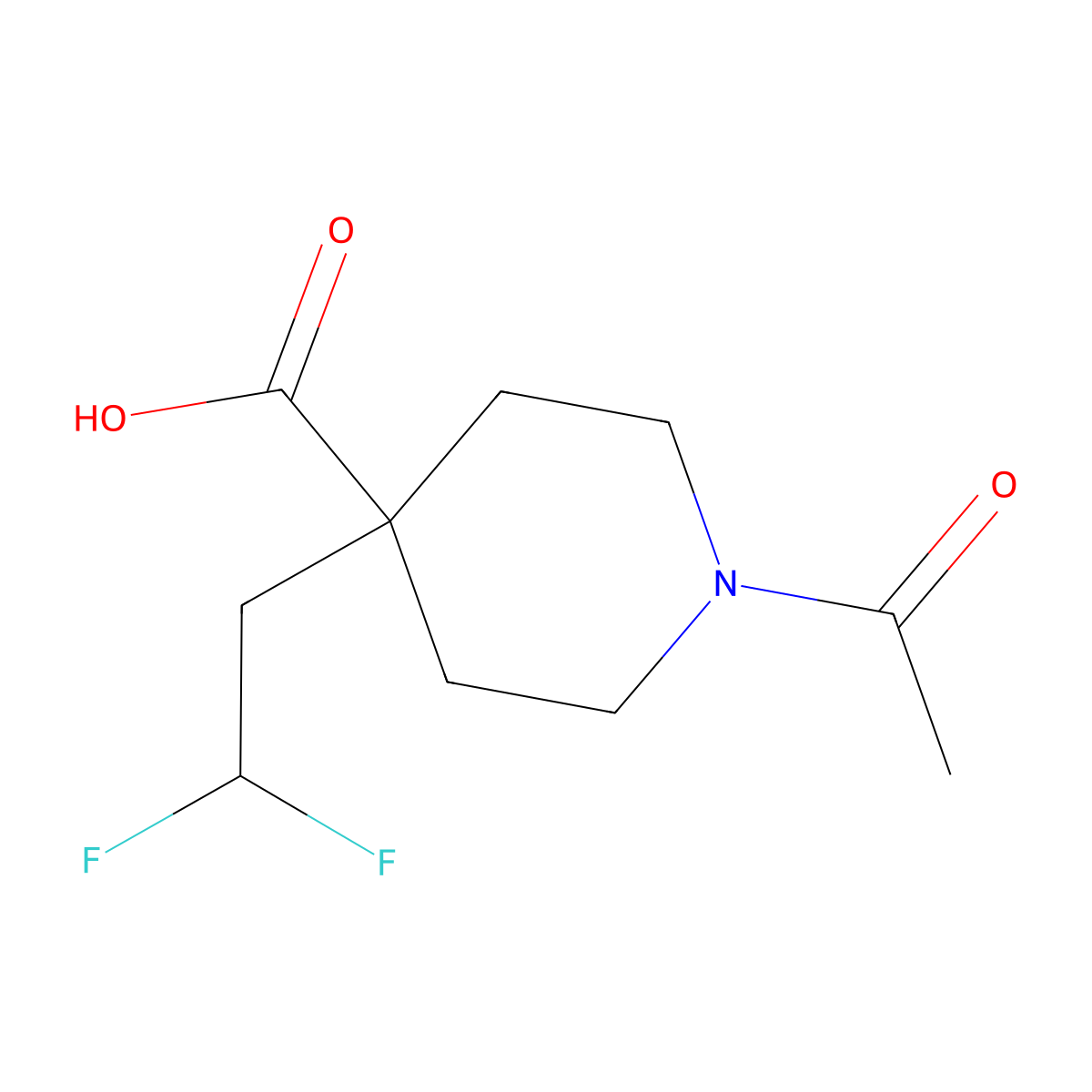 1-Acetyl-4-(2,2-difluoroethyl)piperidine-4-carboxylic acid molecular structure, CAS 2680874-76-2