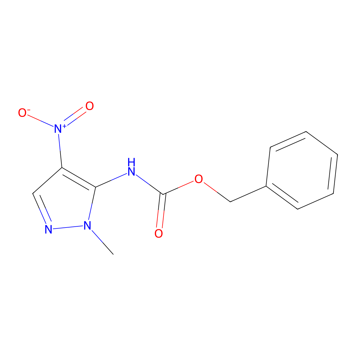 benzyl N-(1-methyl-4-nitro-1H-pyrazol-5-yl)carbamate molecular structure, CAS 2680874-92-2
