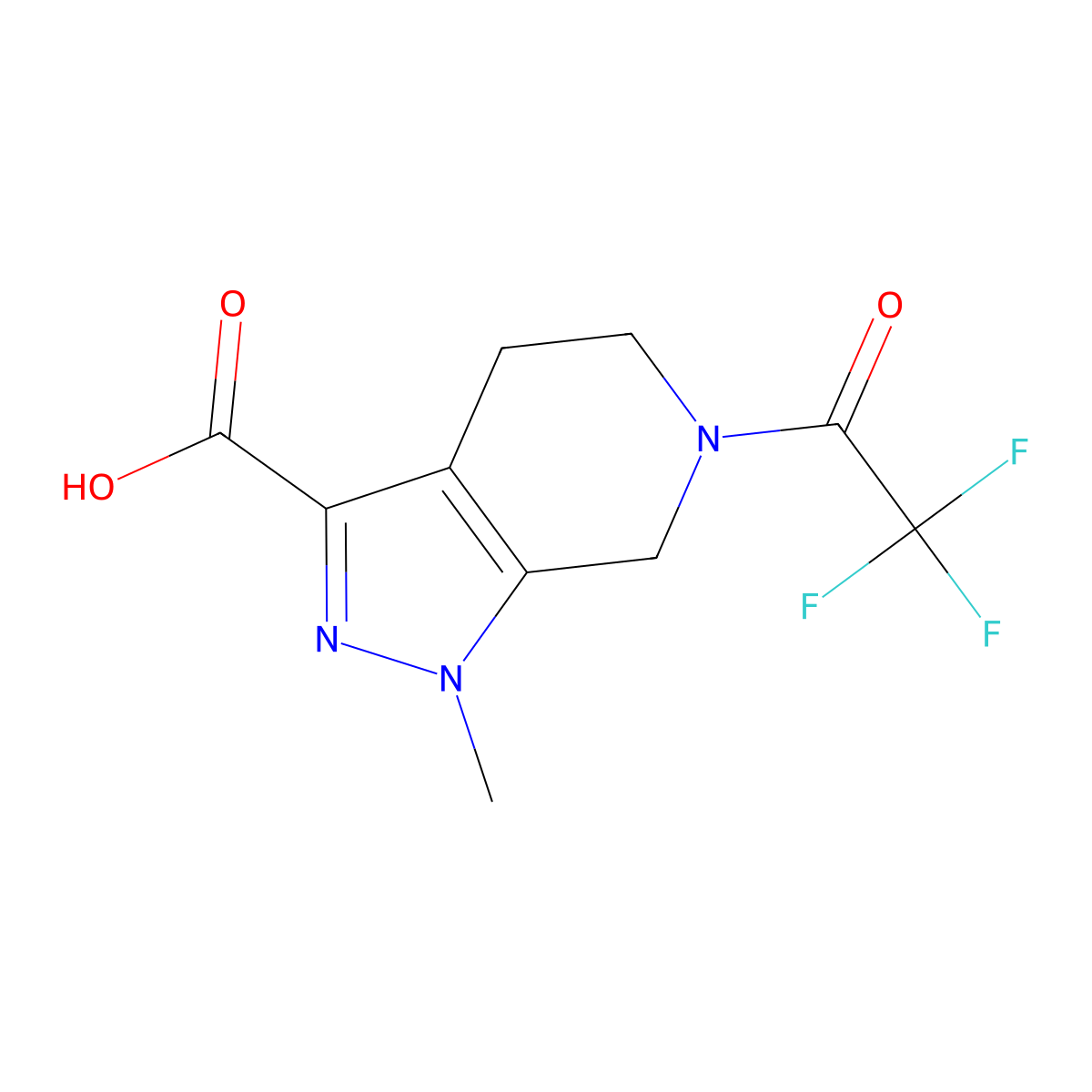 1-methyl-6-(2,2,2-trifluoroacetyl)-1H,4H,5H,6H,7H-pyrazolo[3,4-c]pyridine-3-carboxylic acid molecular structure, CAS 2680874-95-5