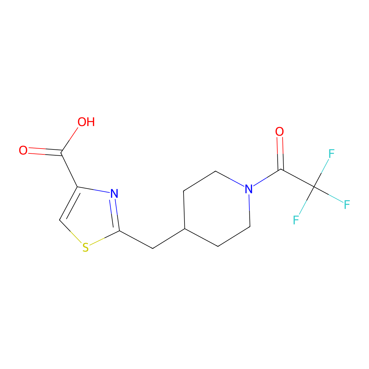 2-{[1-(2,2,2-Trifluoroacetyl)piperidin-4-yl]methyl}-1,3-thiazole-4-carboxylic acid molecular structure, CAS 2680874-96-6
