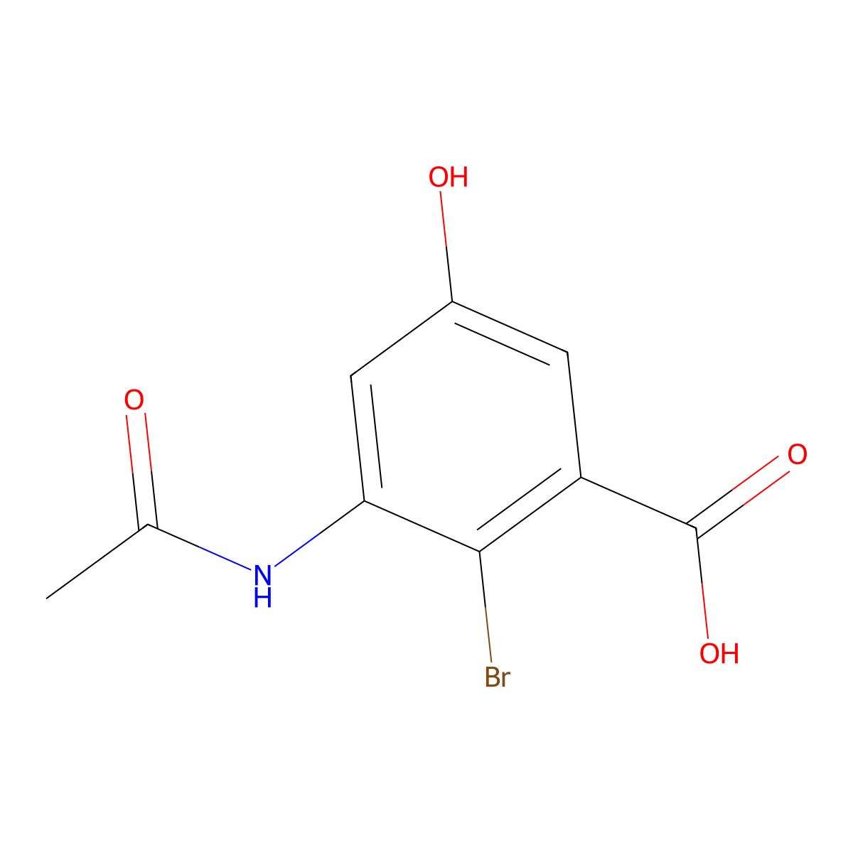 2-Bromo-3-acetamido-5-hydroxybenzoic acid molecular structure, CAS 2680874-98-8