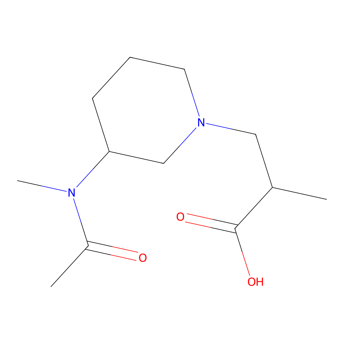 2-methyl-3-[3-(N-methylacetamido)piperidin-1-yl]propanoic acid molecular structure, CAS 2680874-99-9