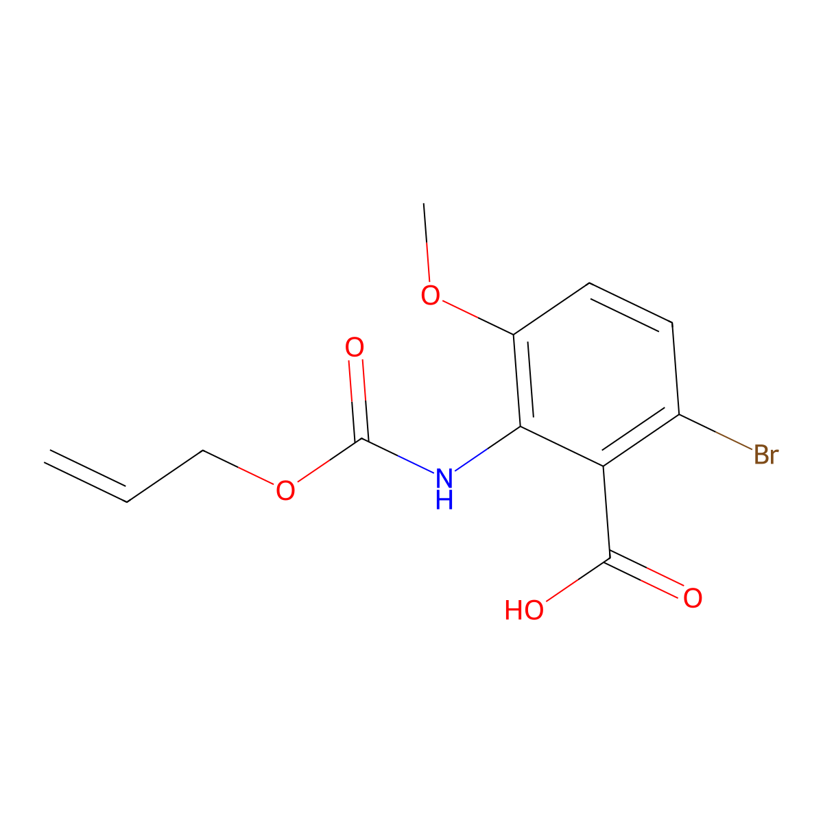 6-Bromo-3-methoxy-2-{[(prop-2-en-1-yloxy)carbonyl]amino}benzoic acid molecular structure, CAS 2680875-01-6