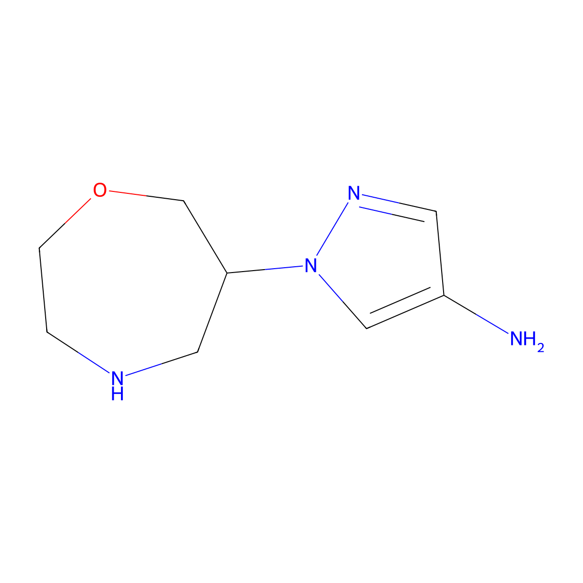 1-(1,4-oxazepan-6-yl)-1H-pyrazol-4-amine molecular structure, CAS 2680875-06-1
