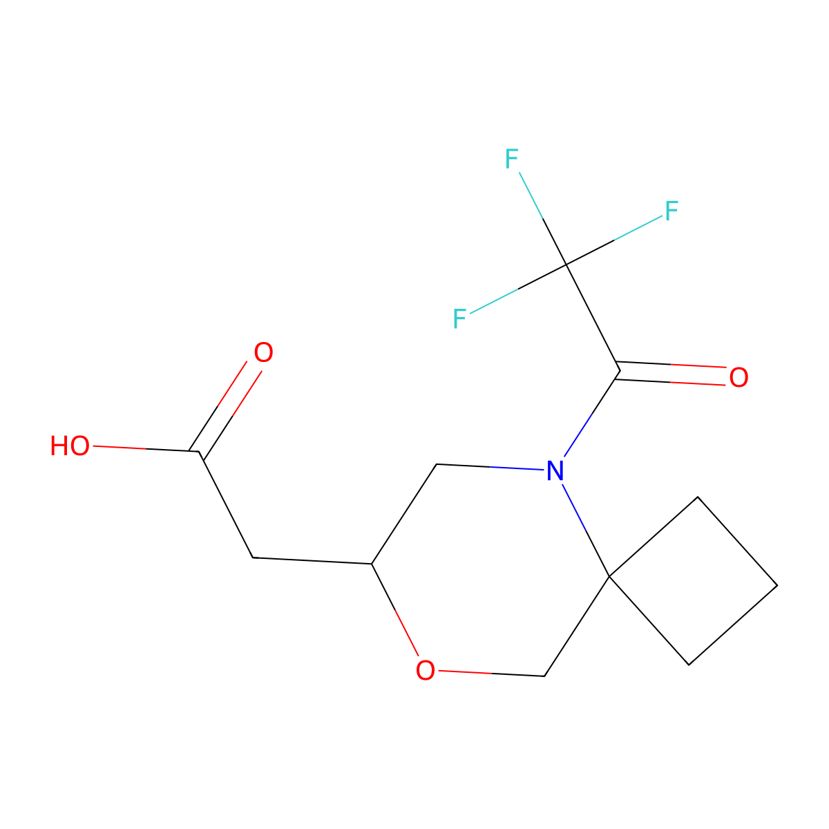 2-[5-(2,2,2-Trifluoroacetyl)-8-oxa-5-azaspiro[3.5]nonan-7-yl]acetic acid molecular structure, CAS 2680875-14-1