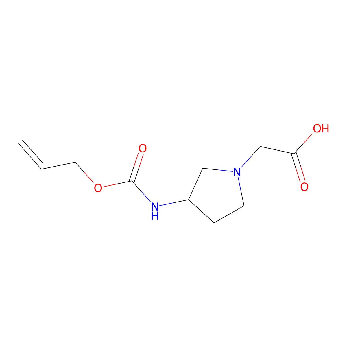2-(3-{[(Prop-2-en-1-yloxy)carbonyl]amino}pyrrolidin-1-yl)acetic acid molecular structure, CAS 2680875-17-4