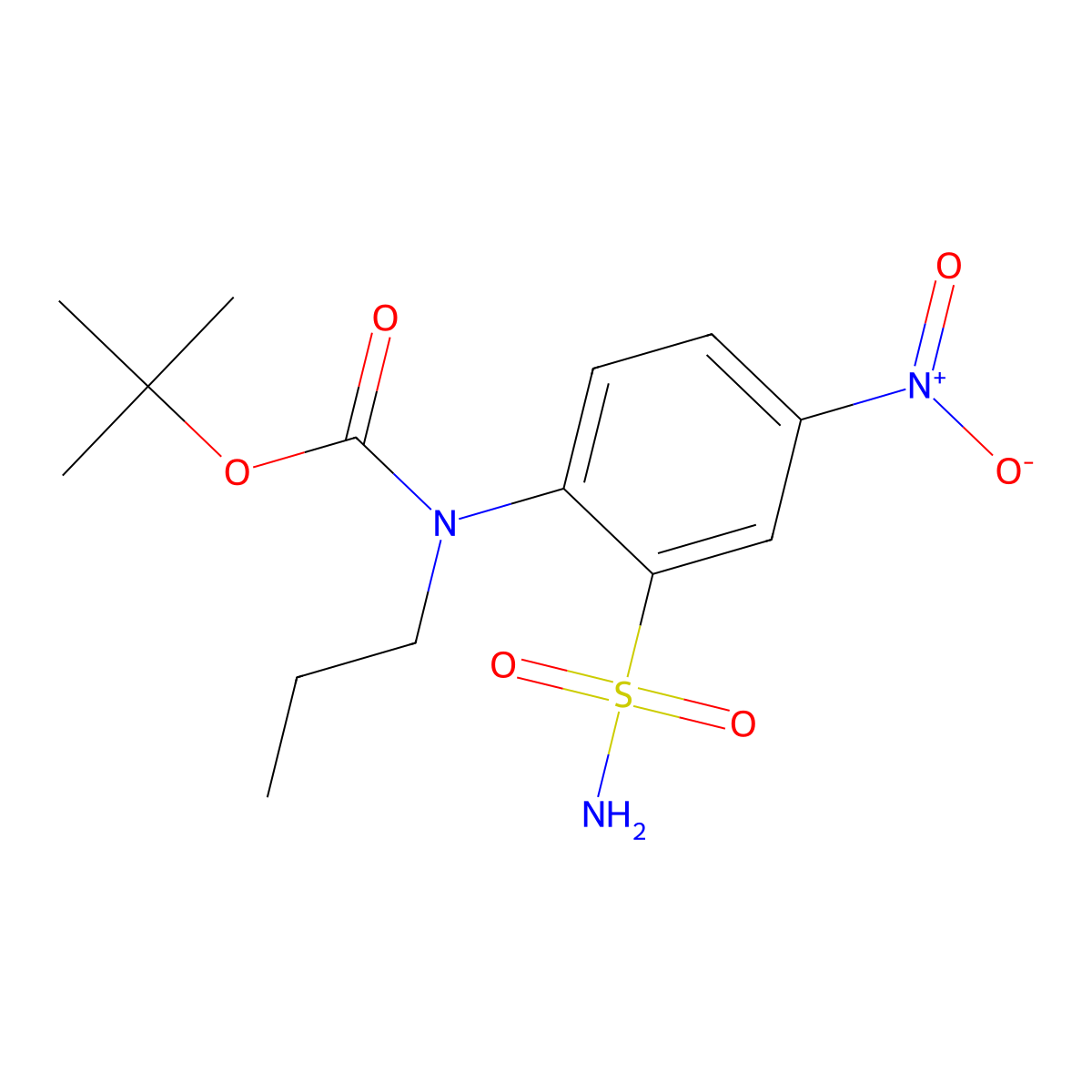 tert-butyl N-(4-nitro-2-sulfamoylphenyl)-N-propylcarbamate molecular structure, CAS 2680875-28-7