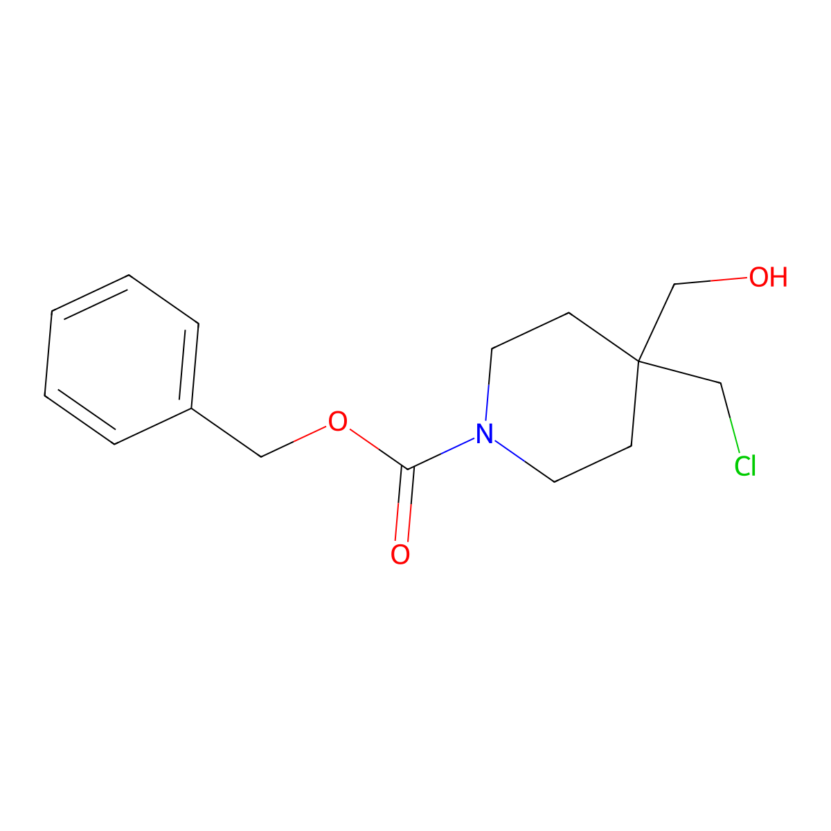Benzyl 4-(chloromethyl)-4-(hydroxymethyl)piperidine-1-carboxylate molecular structure, CAS 2680875-40-3