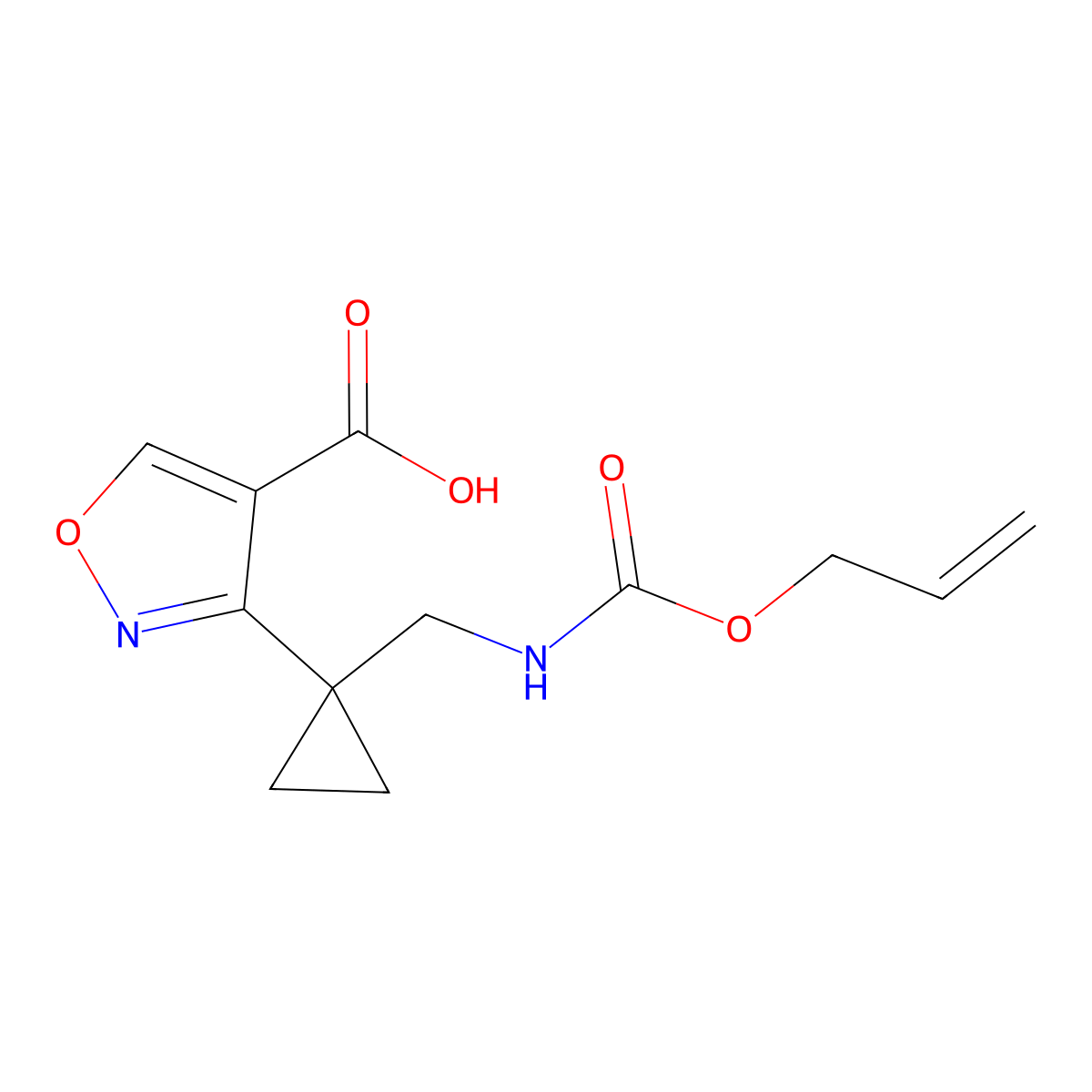 3-[1-({[(Prop-2-en-1-yloxy)carbonyl]amino}methyl)cyclopropyl]-1,2-oxazole-4-carboxylic acid molecular structure, CAS 2680875-46-9