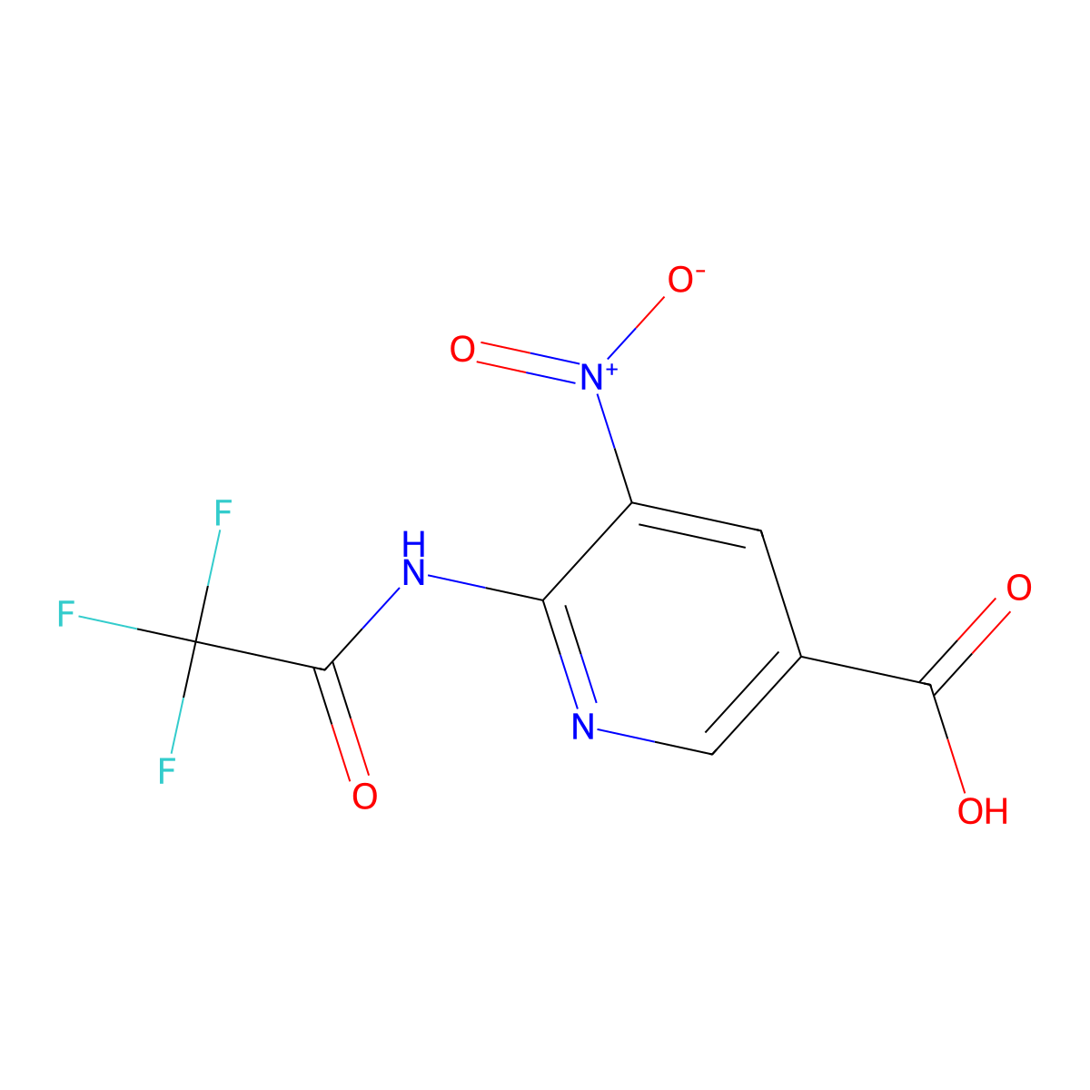 5-Nitro-6-(2,2,2-trifluoroacetamido)pyridine-3-carboxylic acid molecular structure, CAS 2680875-55-0