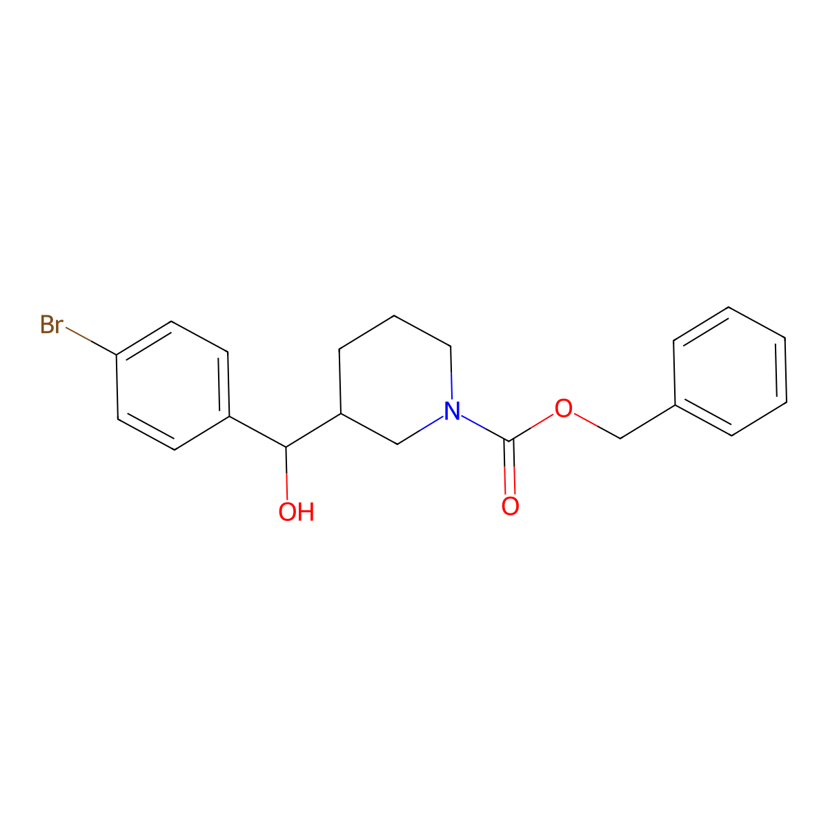 Benzyl 3-[(4-bromophenyl)(hydroxy)methyl]piperidine-1-carboxylate molecular structure, CAS 2680875-59-4