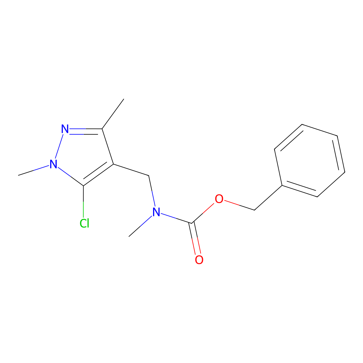 benzyl N-[(5-chloro-1,3-dimethyl-1H-pyrazol-4-yl)methyl]-N-methylcarbamate molecular structure, CAS 2680875-60-7
