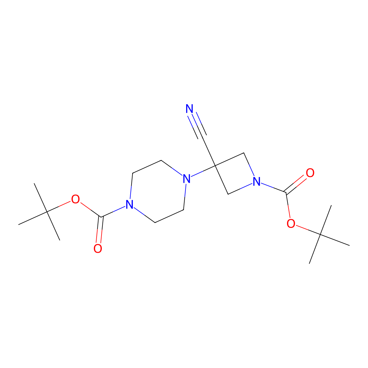 Tert-butyl 4-{1-[(tert-butoxy)carbonyl]-3-cyanoazetidin-3-yl}piperazine-1-carboxylate molecular structure, CAS 2680875-64-1