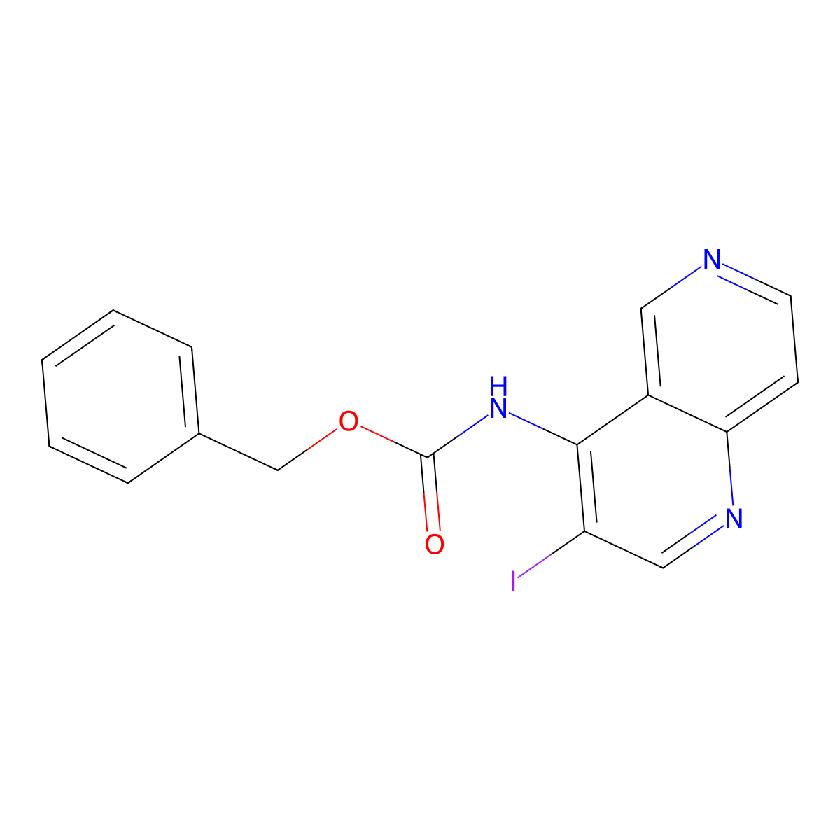 benzyl N-(3-iodo-1,6-naphthyridin-4-yl)carbamate molecular structure, CAS 2680875-67-4