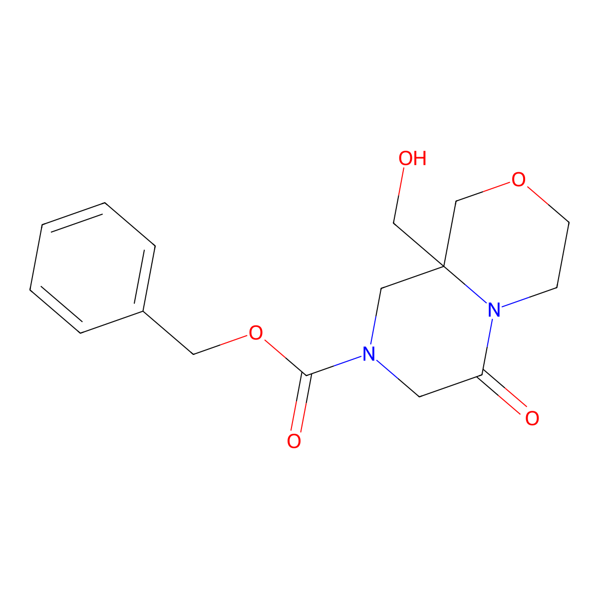 Benzyl 9a-(hydroxymethyl)-6-oxo-octahydropyrazino[2,1-c][1,4]oxazine-8-carboxylate molecular structure, CAS 2680875-83-4