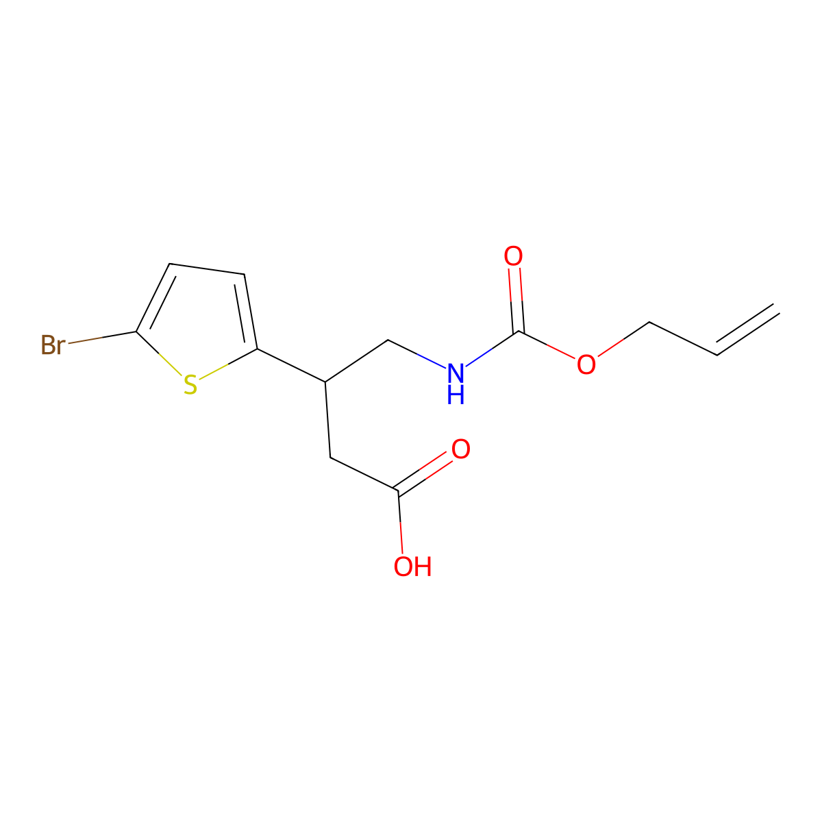 3-(5-Bromothiophen-2-yl)-4-{[(prop-2-en-1-yloxy)carbonyl]amino}butanoic acid molecular structure, CAS 2680875-90-3