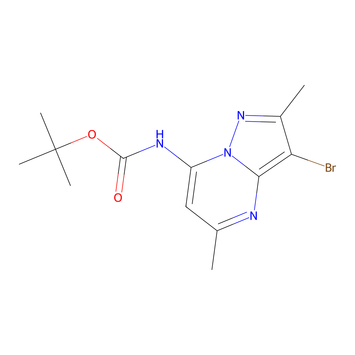 tert-butyl N-{3-bromo-2,5-dimethylpyrazolo[1,5-a]pyrimidin-7-yl}carbamate molecular structure, CAS 2680875-91-4