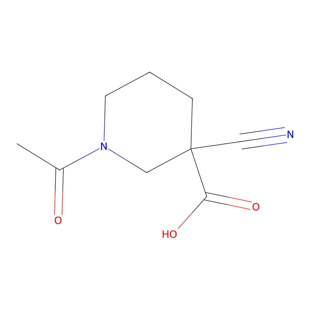 1-Acetyl-3-cyanopiperidine-3-carboxylic acid molecular structure, CAS 2680875-96-9