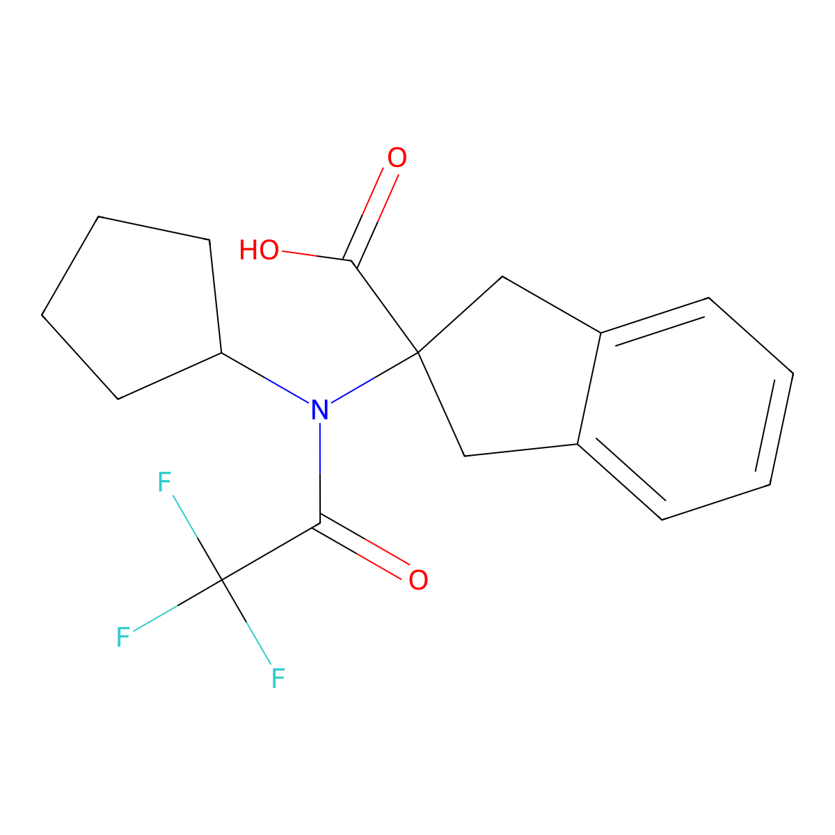 2-(N-cyclopentyl-2,2,2-trifluoroacetamido)-2,3-dihydro-1H-indene-2-carboxylic acid molecular structure, CAS 2680876-06-4