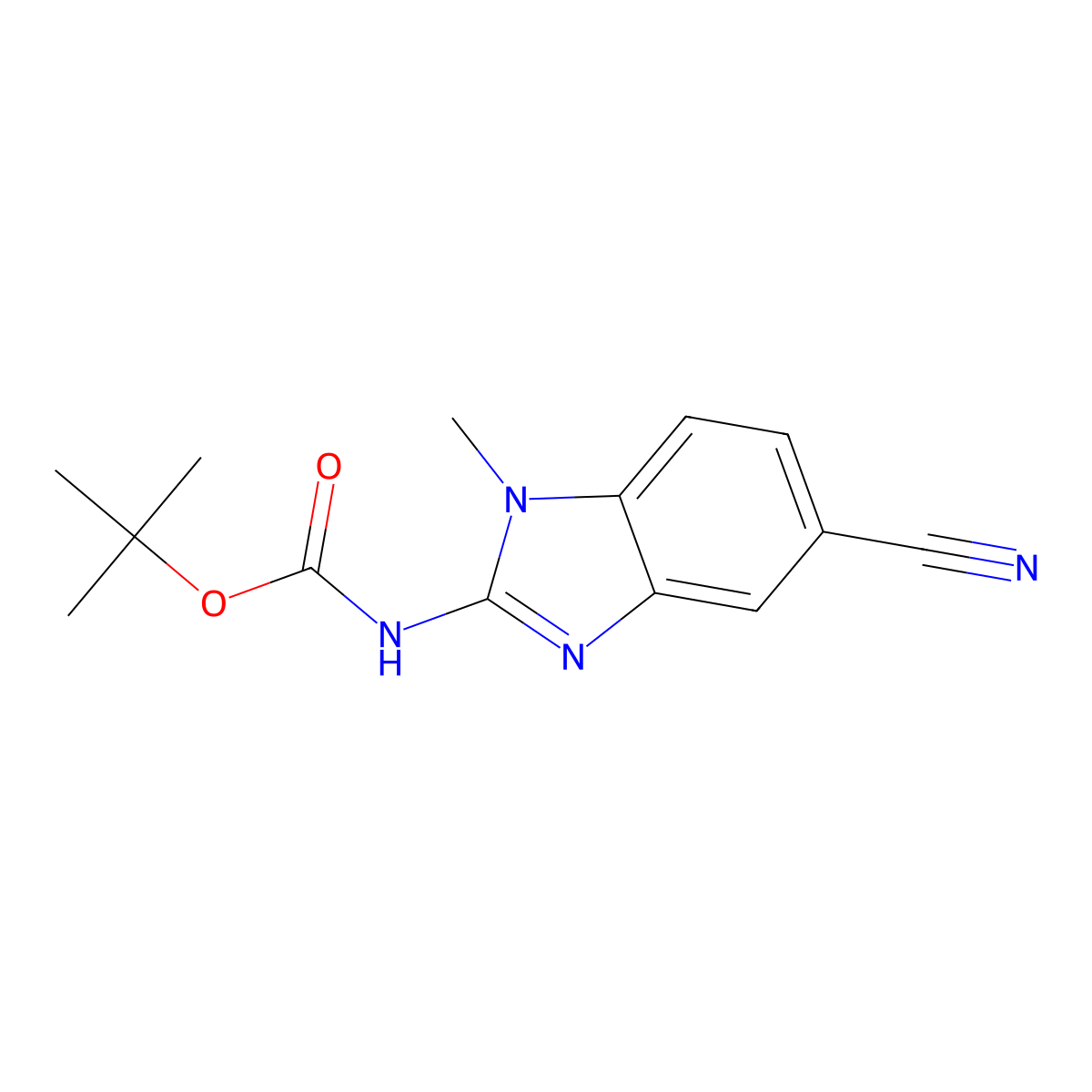 tert-butyl N-(5-cyano-1-methyl-1H-1,3-benzodiazol-2-yl)carbamate molecular structure, CAS 2680876-09-7