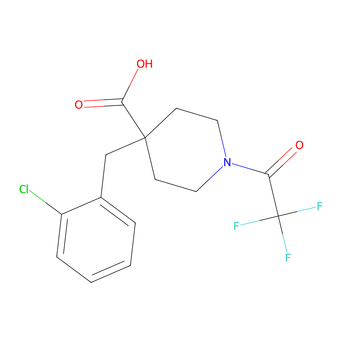 4-[(2-Chlorophenyl)methyl]-1-(2,2,2-trifluoroacetyl)piperidine-4-carboxylic acid molecular structure, CAS 2680876-11-1