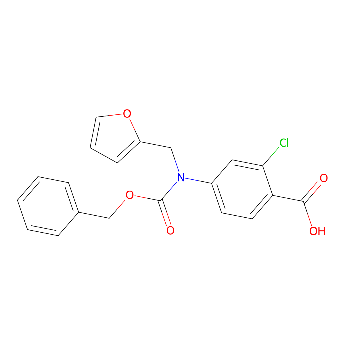 4-{[(Benzyloxy)carbonyl][(furan-2-yl)methyl]amino}-2-chlorobenzoic acid molecular structure, CAS 2680876-30-4