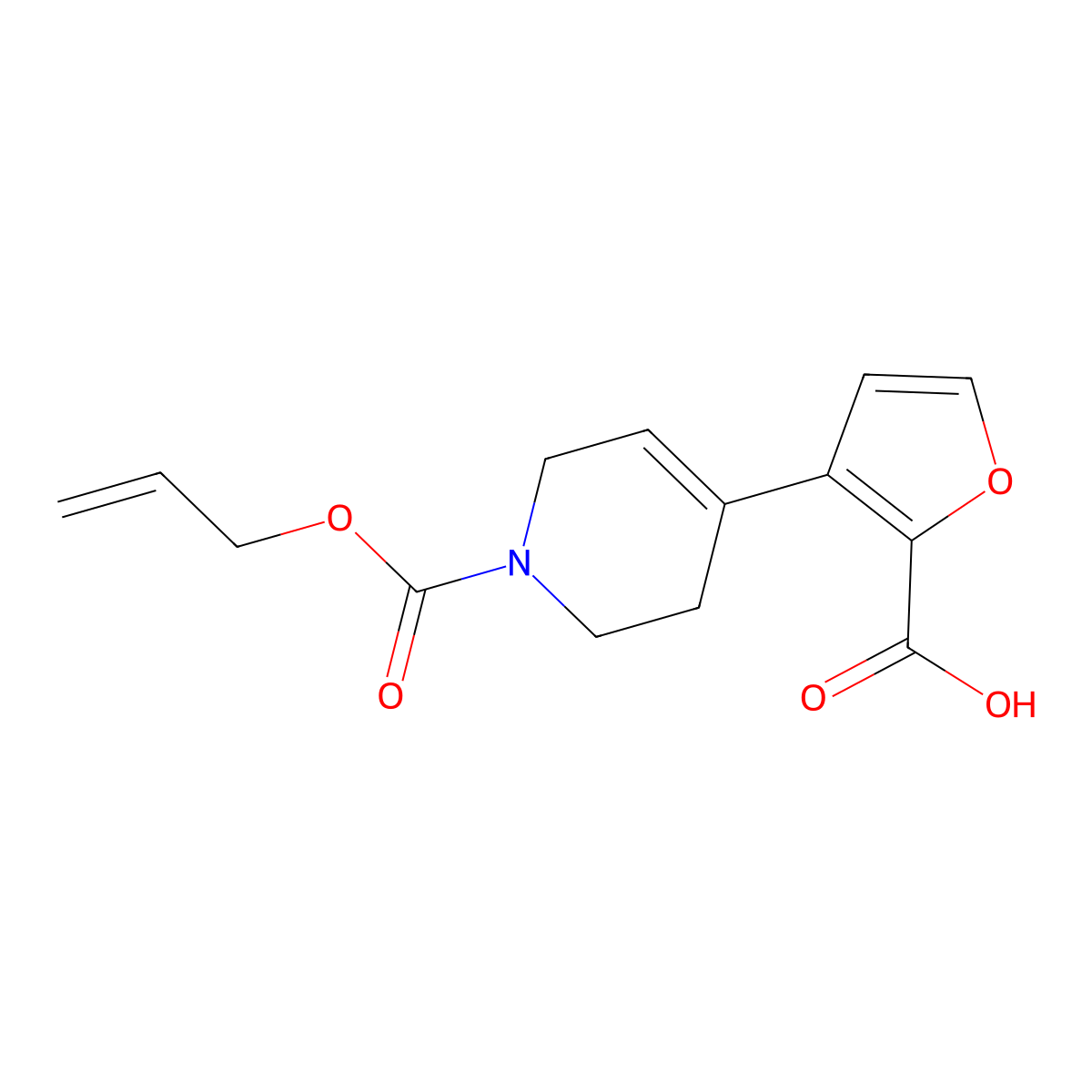 3-{1-[(Prop-2-en-1-yloxy)carbonyl]-1,2,3,6-tetrahydropyridin-4-yl}furan-2-carboxylic acid molecular structure, CAS 2680876-33-7
