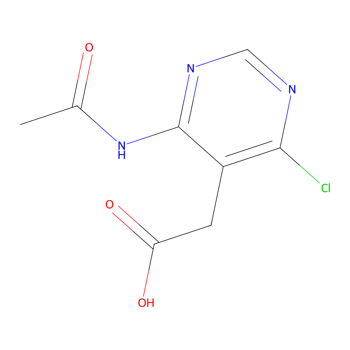 2-(4-Chloro-6-acetamidopyrimidin-5-yl)acetic acid molecular structure, CAS 2680876-35-9