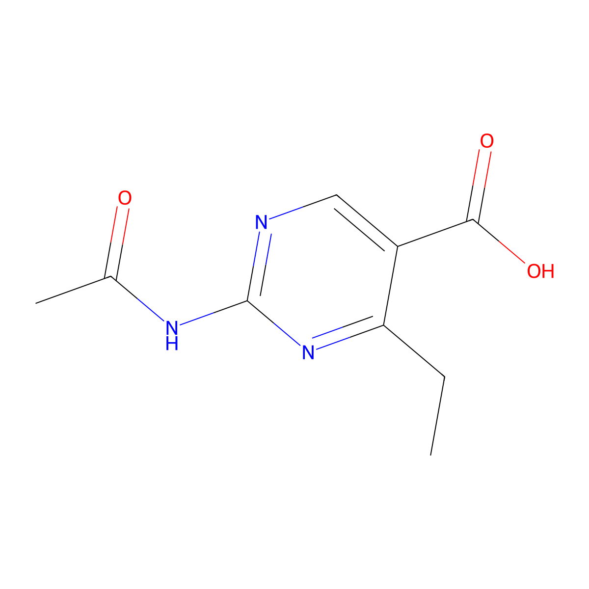 2-Acetamido-4-ethylpyrimidine-5-carboxylic acid molecular structure, CAS 2680876-39-3
