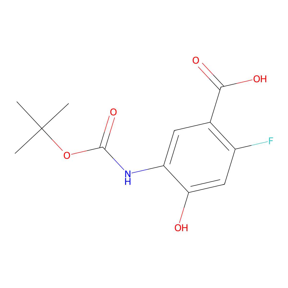 5-{[(Tert-butoxy)carbonyl]amino}-2-fluoro-4-hydroxybenzoic acid molecular structure, CAS 2680876-61-1