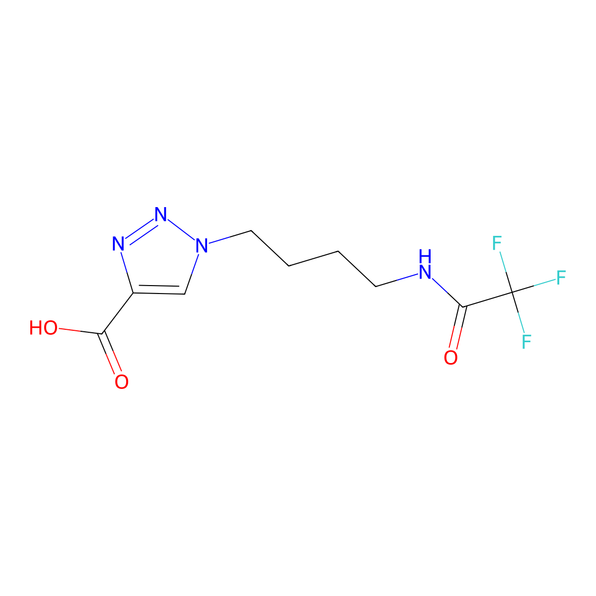 1-[4-(2,2,2-trifluoroacetamido)butyl]-1H-1,2,3-triazole-4-carboxylic acid molecular structure, CAS 2680876-68-8