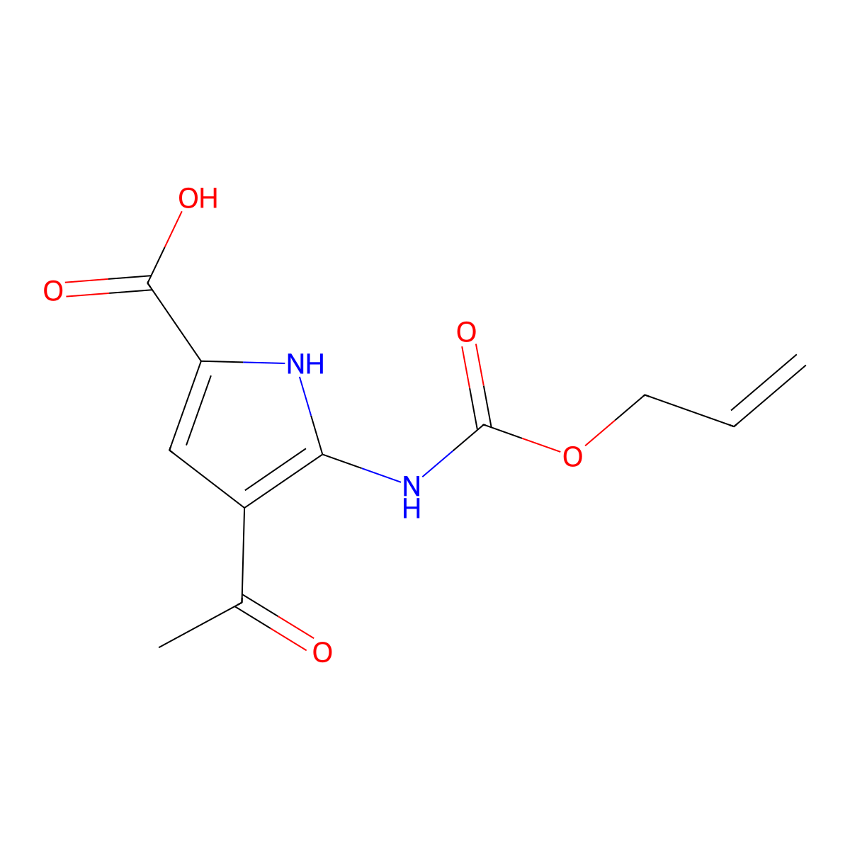 4-acetyl-5-{[(prop-2-en-1-yloxy)carbonyl]amino}-1H-pyrrole-2-carboxylic acid molecular structure, CAS 2680876-75-7