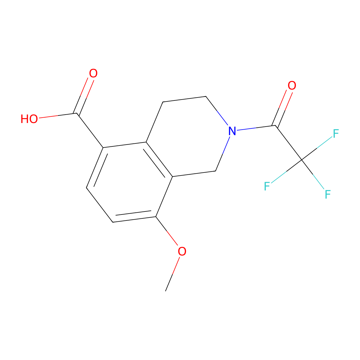 8-Methoxy-2-(2,2,2-trifluoroacetyl)-1,2,3,4-tetrahydroisoquinoline-5-carboxylic acid molecular structure, CAS 2680876-77-9