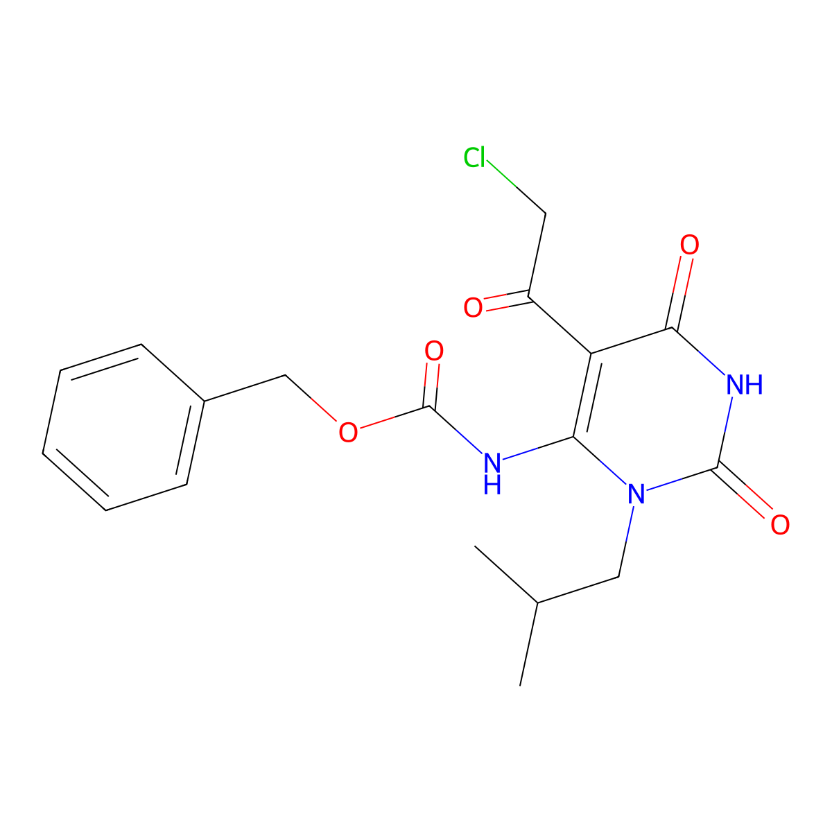 benzyl N-[5-(2-chloroacetyl)-3-(2-methylpropyl)-2,6-dioxo-1,2,3,6-tetrahydropyrimidin-4-yl]carbamate molecular structure, CAS 2680876-80-4