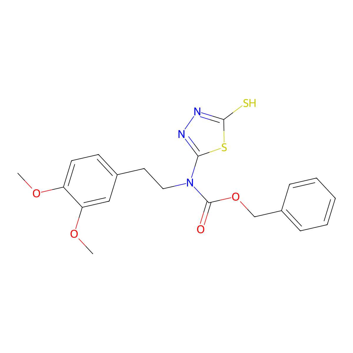 benzyl N-[2-(3,4-dimethoxyphenyl)ethyl]-N-(5-sulfanyl-1,3,4-thiadiazol-2-yl)carbamate molecular structure, CAS 2680877-16-9