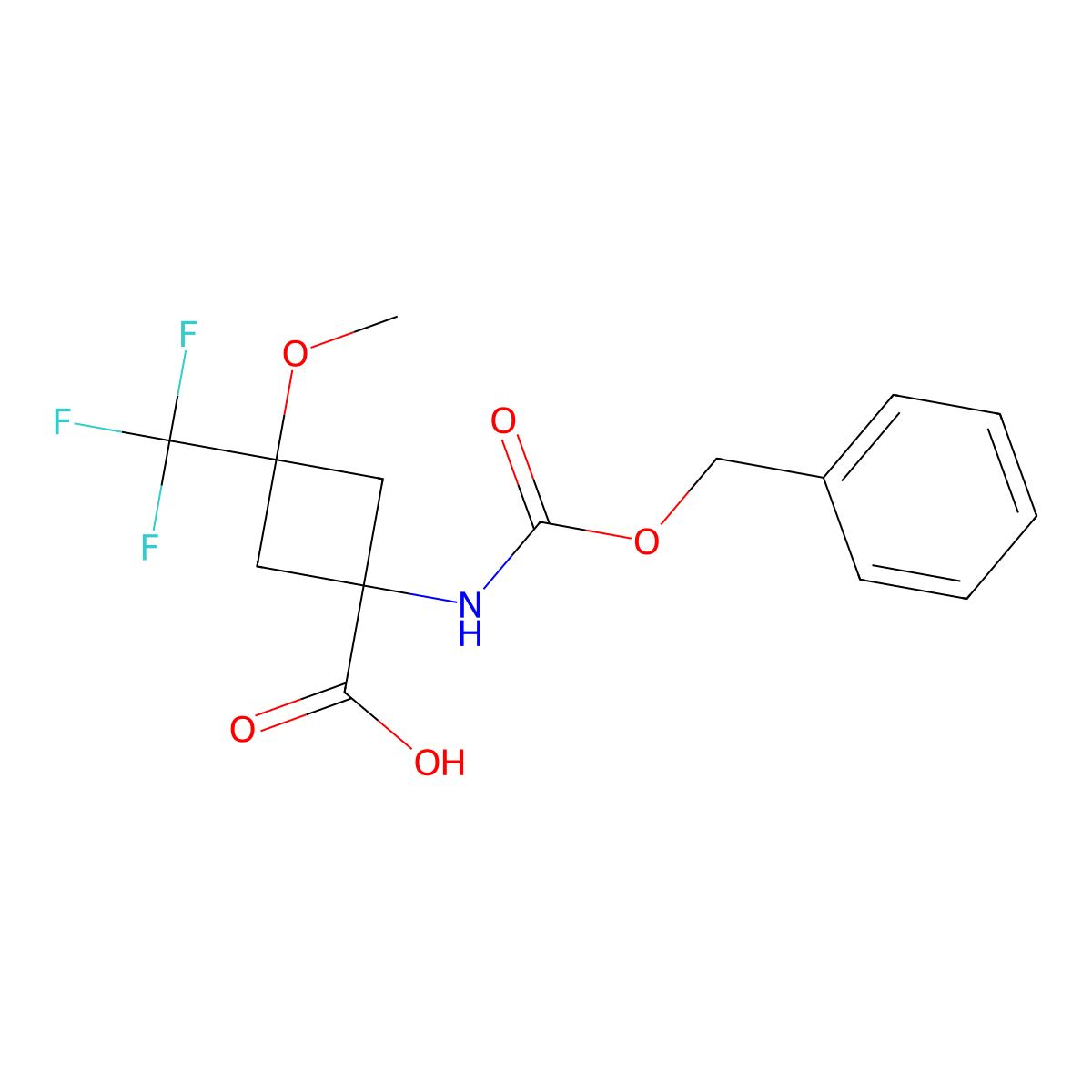 1-{[(Benzyloxy)carbonyl]amino}-3-methoxy-3-(trifluoromethyl)cyclobutane-1-carboxylic acid molecular structure, CAS 2680877-18-1
