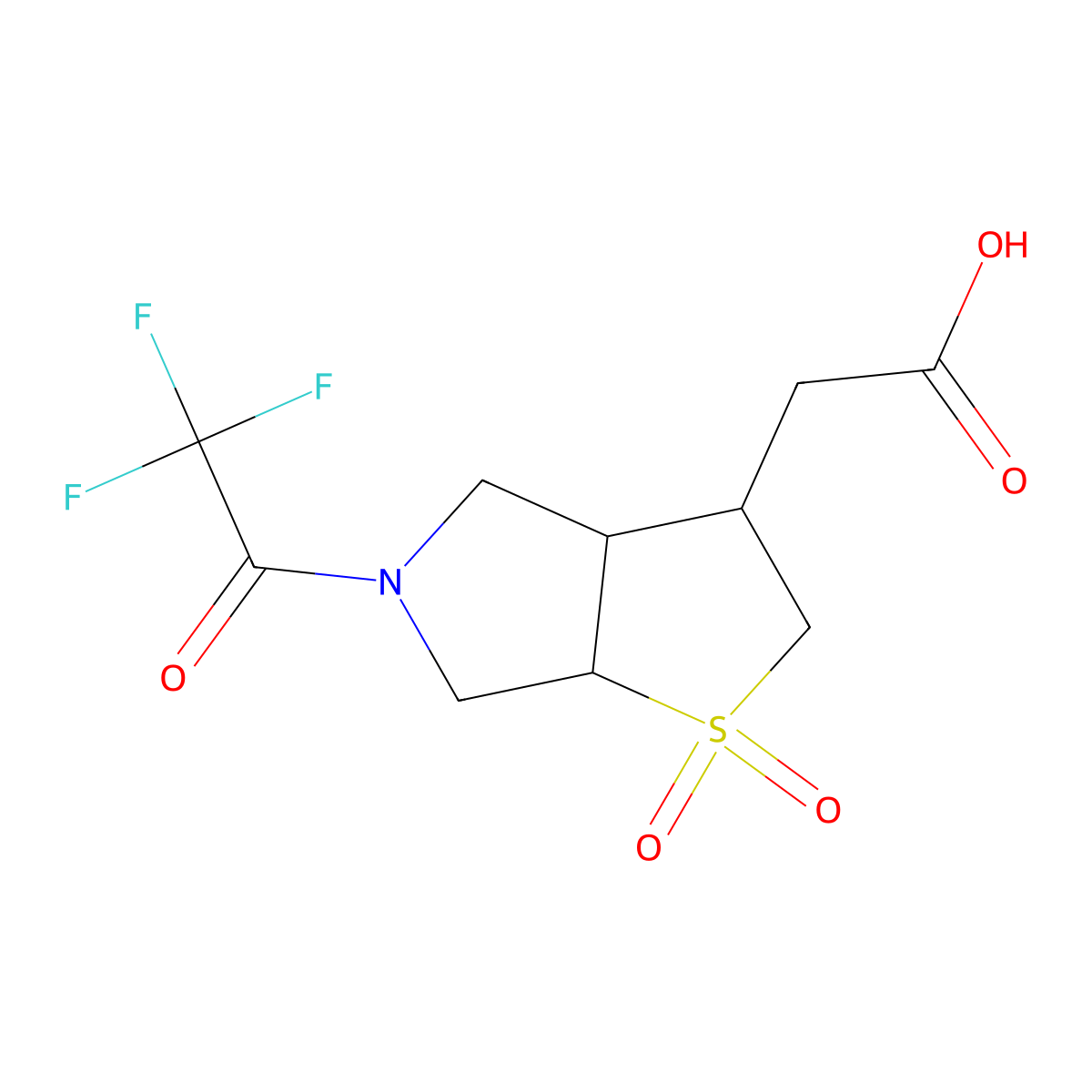 2-[1,1-dioxo-5-(2,2,2-trifluoroacetyl)-hexahydro-2H-1lambda6-thieno[2,3-c]pyrrol-3-yl]acetic acid molecular structure, CAS 2680877-21-6