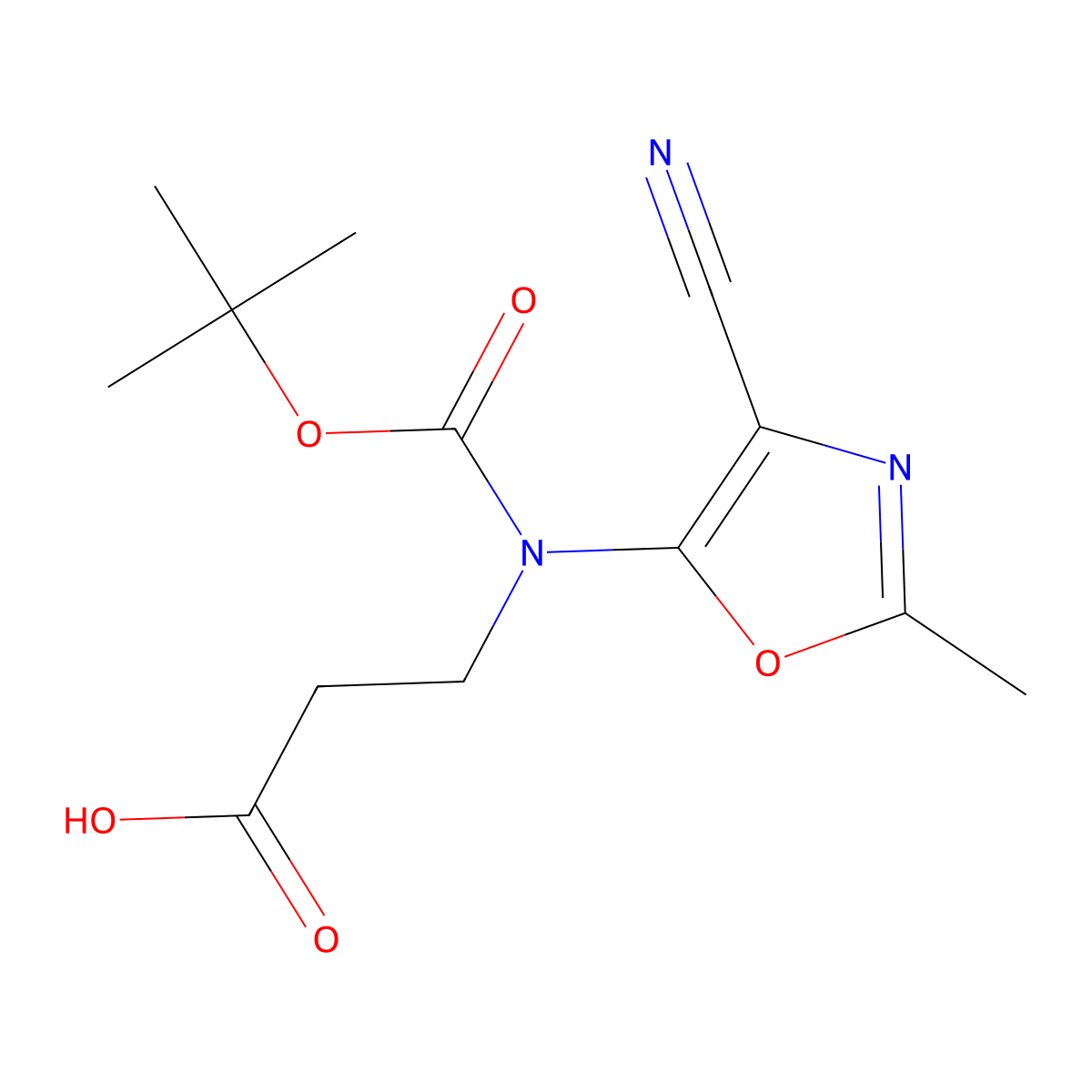 3-{[(Tert-butoxy)carbonyl](4-cyano-2-methyl-1,3-oxazol-5-yl)amino}propanoic acid molecular structure, CAS 2680877-23-8